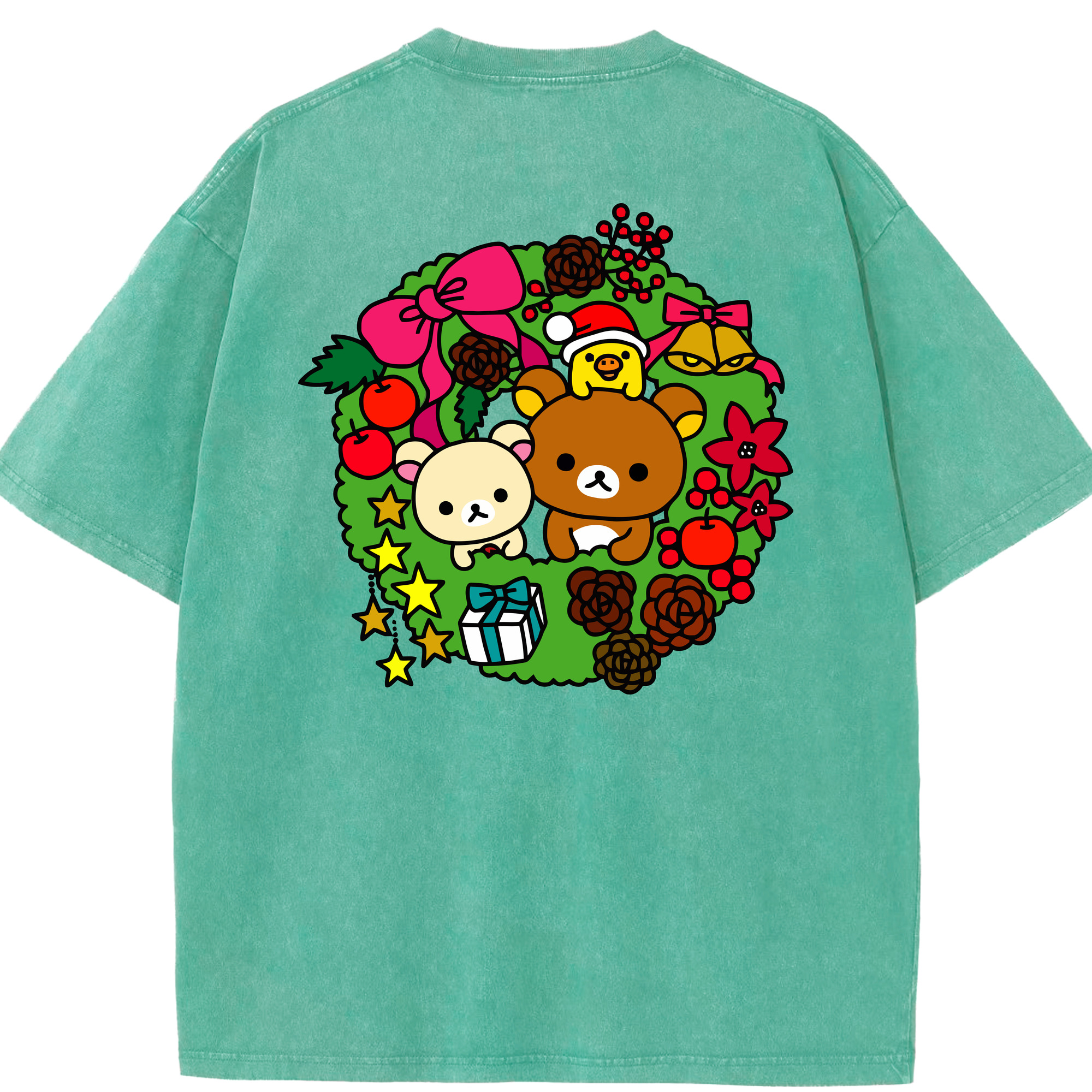 （画像用） リラックマ リラックマ キイロイトリ Rilakkuma Korilakkuma Kiiroitori 綿100% ヴィンテージ風 半袖Tシャツ（背面プリント）
